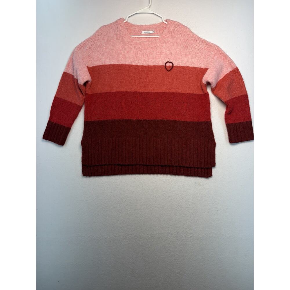 RARE Mersea SeaHappy Striped Sweater with Heart One Size Pink Red Knit